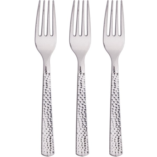 Sensations Metallic Silver Hammered Plastic Forks, 7.25", 288PK 339404